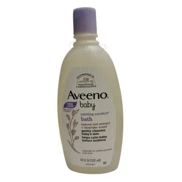 Aveeno Baby Calming Comfort Bath 532ml is a gentle, tear-free baby bath wash specially formulated with natural oat extract and a mild lavender and vanilla scent.