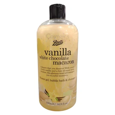 Boots Vanilla White Chocolate Macaron Shower Gel, Bubble Bath & Shampoo 500ml