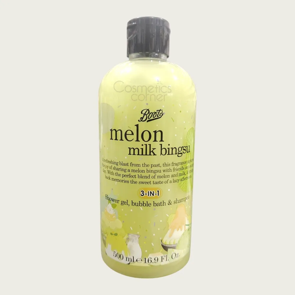 Boots Melon Milk Bingsu 3-in-1 Shower Gel, Bubble Bath & Shampoo 500ml – Refreshing Fruity Bath Care Boots Melon Milk Bingsu 3-in-1 Shower Gel, Bubble Bath & Shampoo 500ml – Refreshing Fruity Bath Care