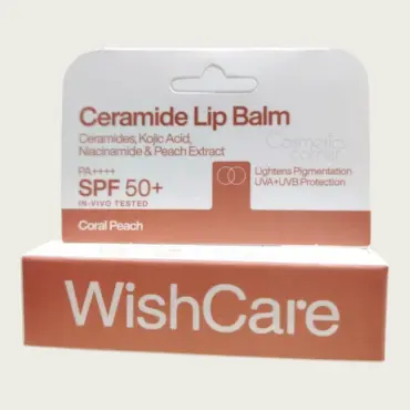 WishCare Coral Peach Ceramide Lip Balm with SPF50+ 5g – Tinted Lip Balm
